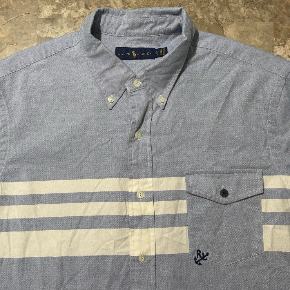 Polo Ralph Lauren Shirt Mens XL Blue Nautical Oxford Short Sleeve Pocket OCBD
